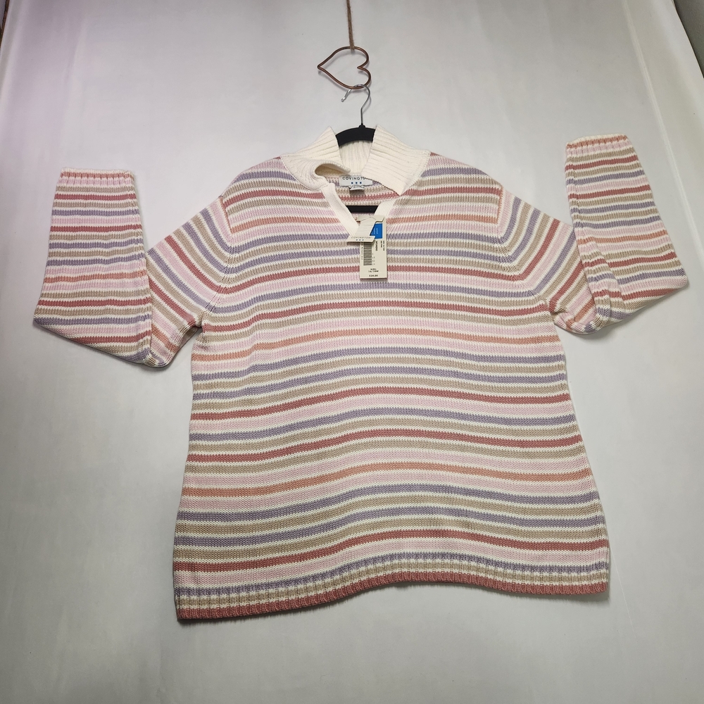 ⭐️NWT Covington Vintage Pastel Rainbow Striped Mock Neck Knit Sweater 16/18